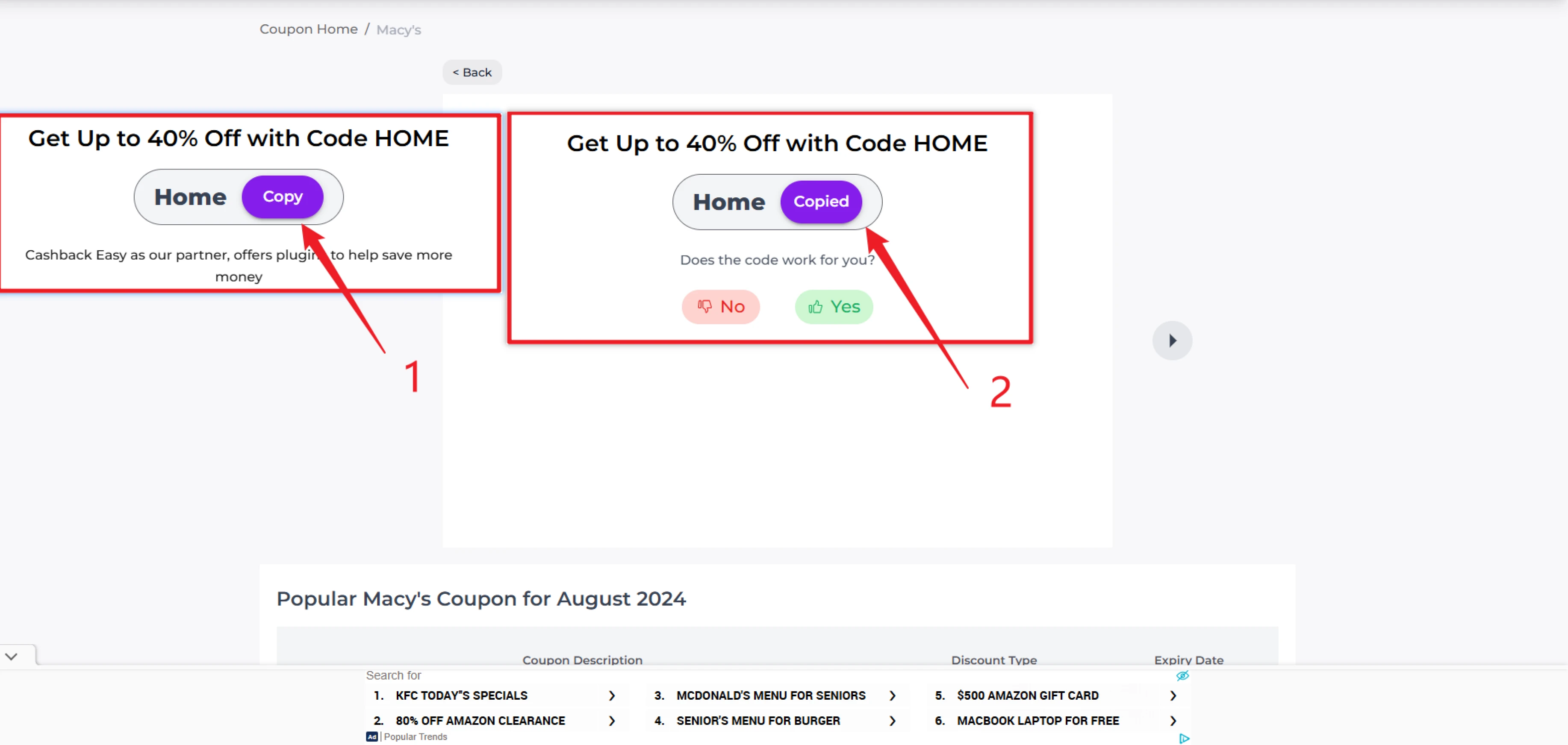 2. Click the "Copy" button; "Copied" indicates the coupon has been successfully copied